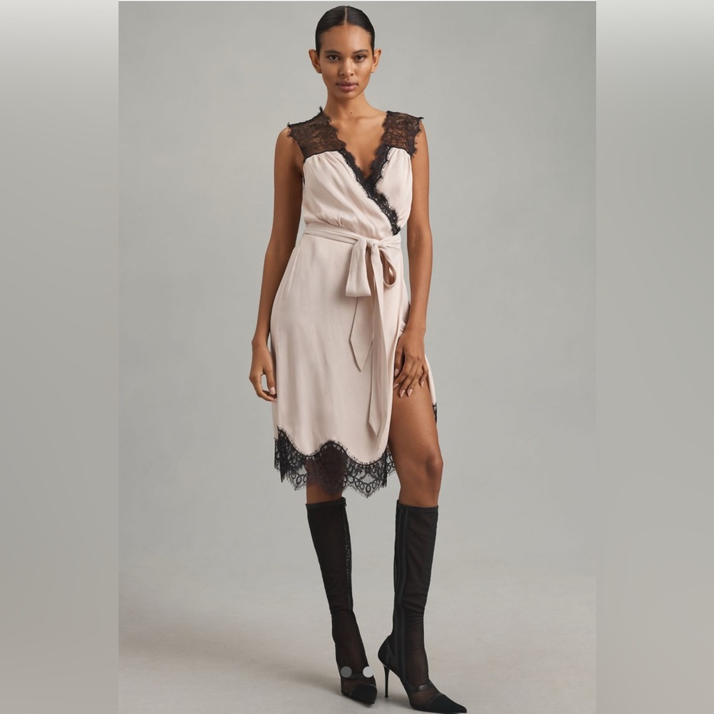 Anthropologie Sleeveless V-Neck Lace Wrap Midi Dress